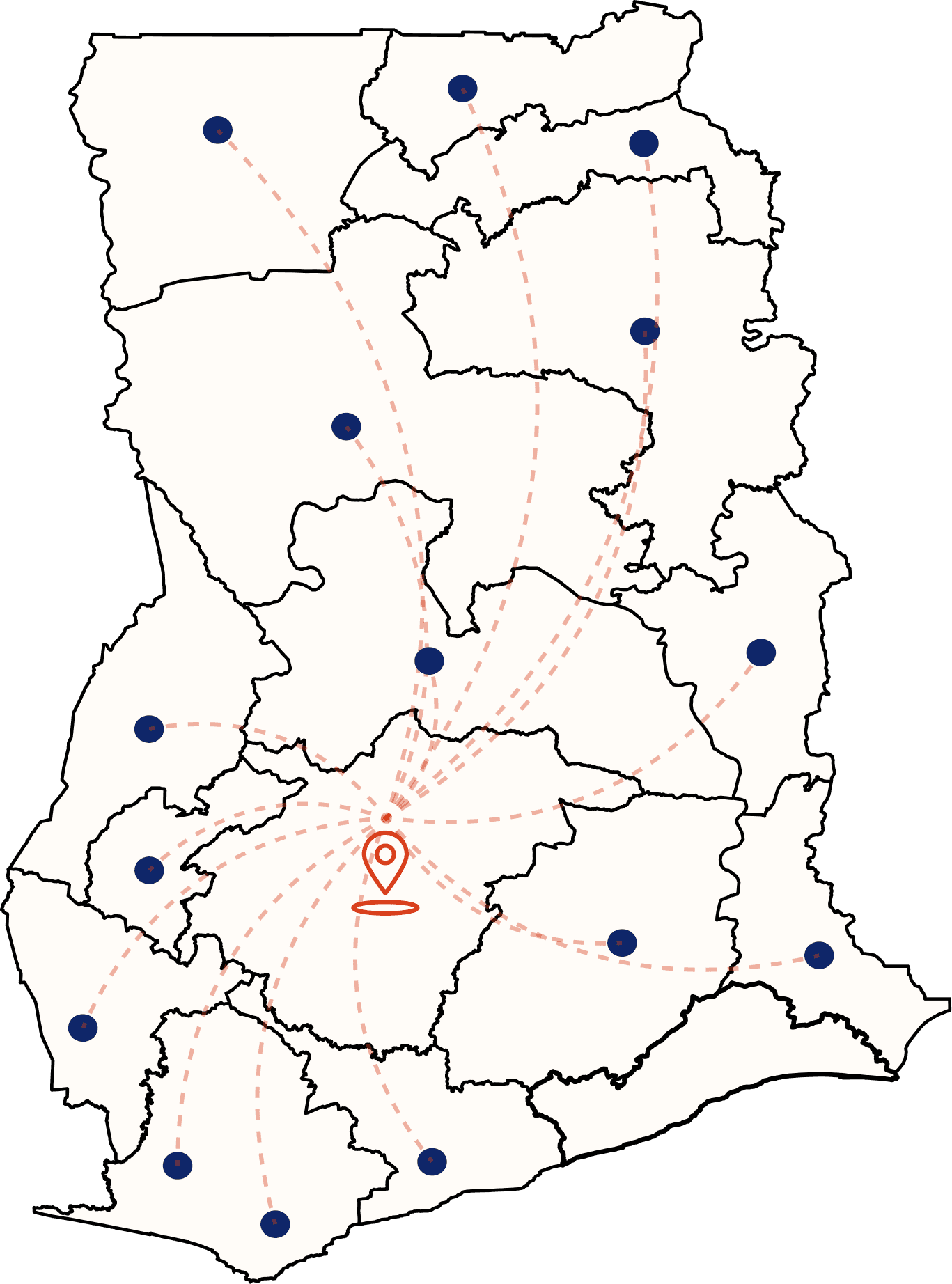 Map of Ghana showing regions where NAN operates